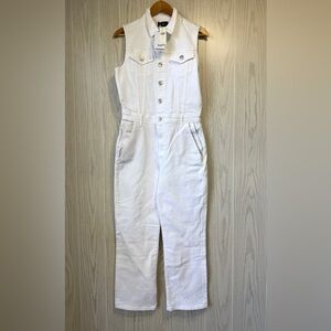 3x1 NYC x Anthropologie White Denim Sleeveless Jumpsuit Size L NWT $395 MSRP